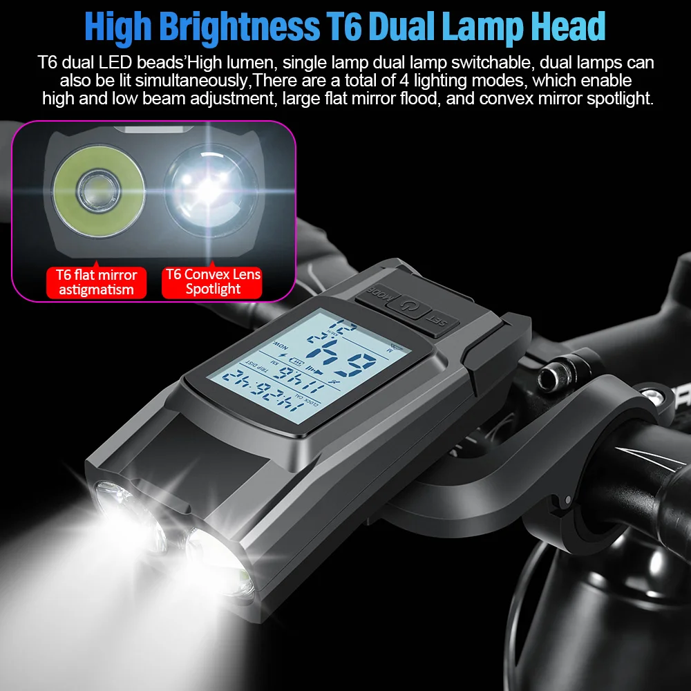 Bike Headlight GPS Speedometer Horn 3 in 1 Multifunctional Rechargeable Bicycle Front Lamp Cycling Computer MTB Bike Accessories