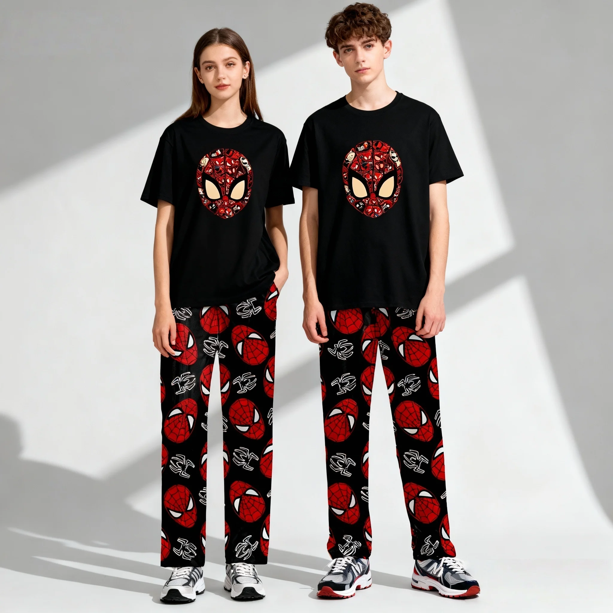 الربيع والخريف الساخن سلسلة ديزني الحلو وبارد الرجل العنكبوت قصيرة الأكمام السراويل مجموعة للبالغين والأطفال الوالدين والطفل مجموعة