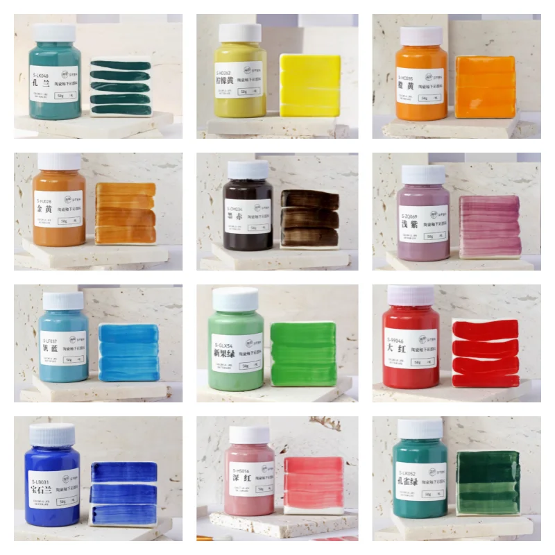 

80ml 12-color/Set Underglaze Colored Water Pigment 1180-1320℃ High Temperature Pottery Glaze DIY Ceramics Craft Coloring Paint