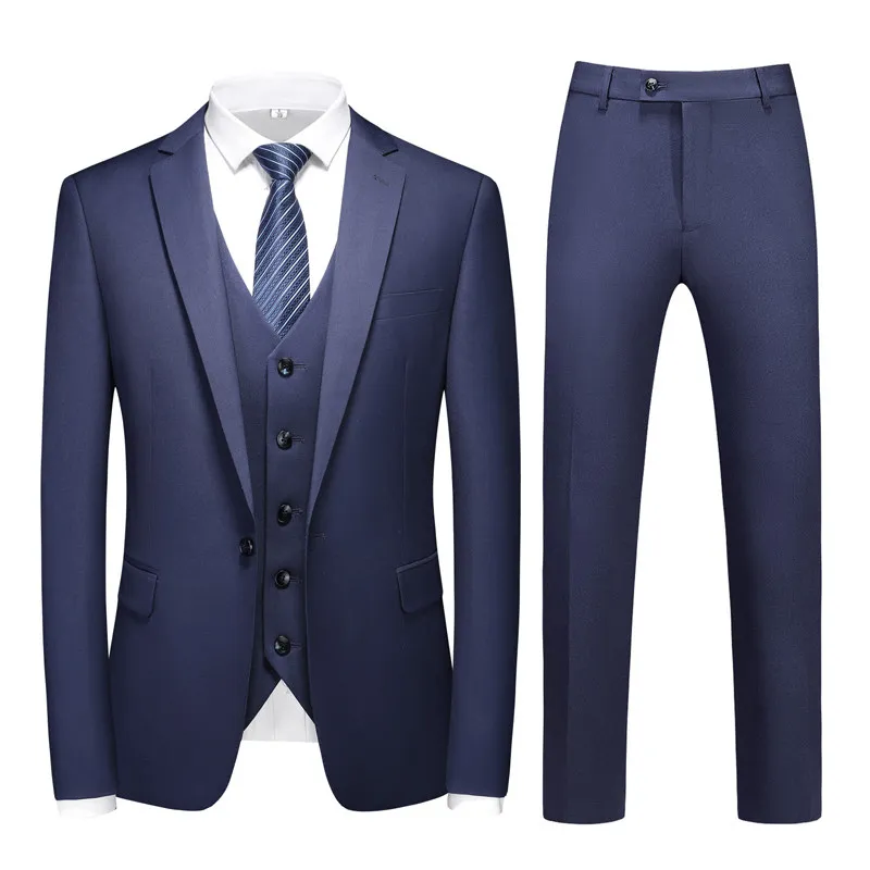 High-Quality Fashionable Men's Three-Piece Suit Set Slim Fit One-Button Design Wedding Banquet Evening Wear with Side Slits