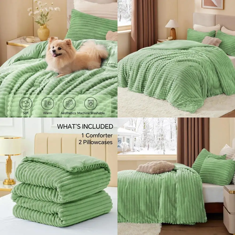 

Luxurious Plush Green Bedding Set - Super Soft & Warm for Winter, Complete with 2 Pillowcases