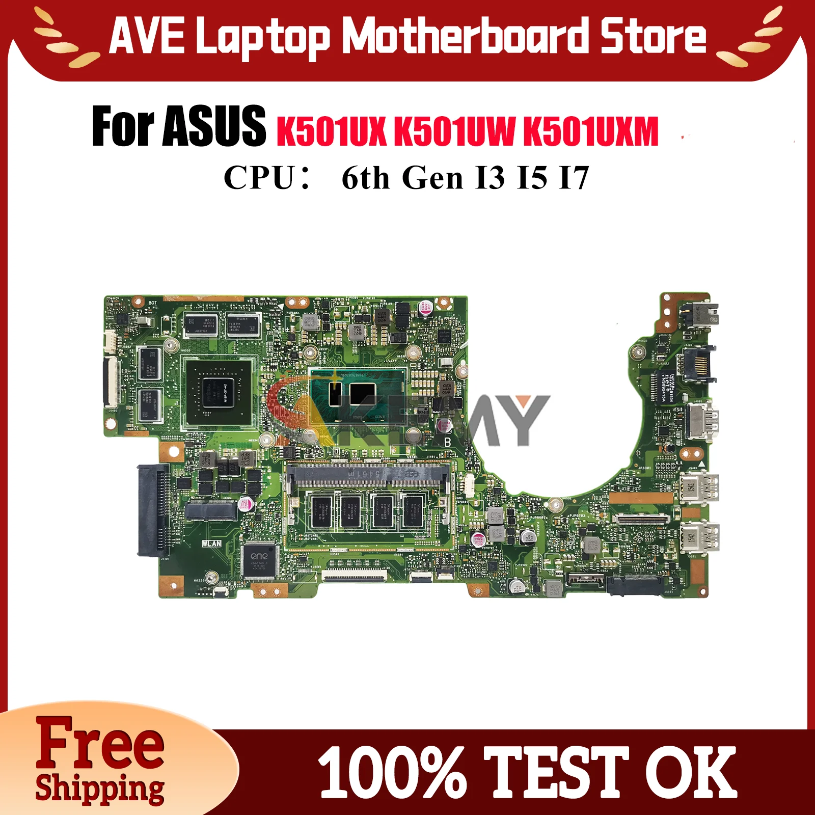 

K501UX Laptop Motherboard For ASUS VivoBook K501UXM K501UQ K501UW K501UWK K501UX K501U A501U U5000 K501UB Mainboard I3 I5 I7 CPU
