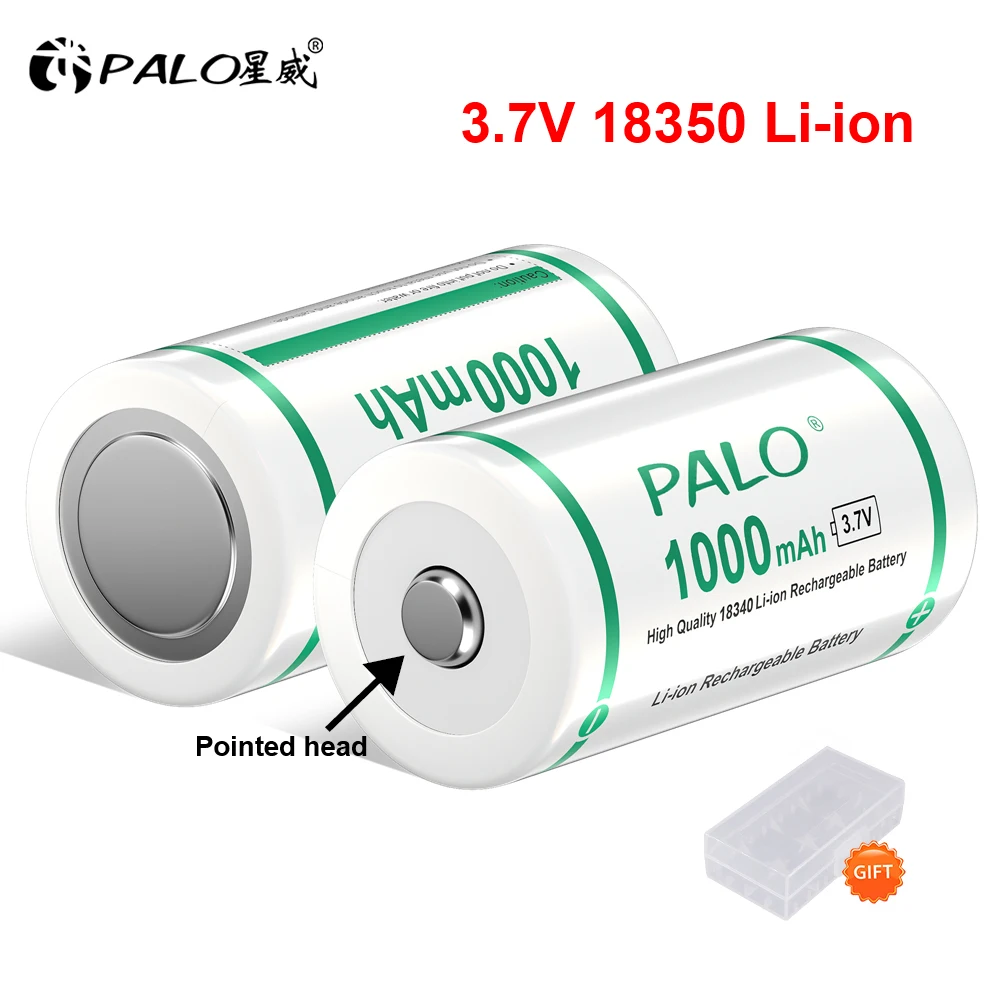 

PALO 2-12pcs Li-ion 18350 Battery 3.7V 1000mAh Rechargeable Battery 18350 Lithium Batteries for Camera LED Flashlights Doorbells