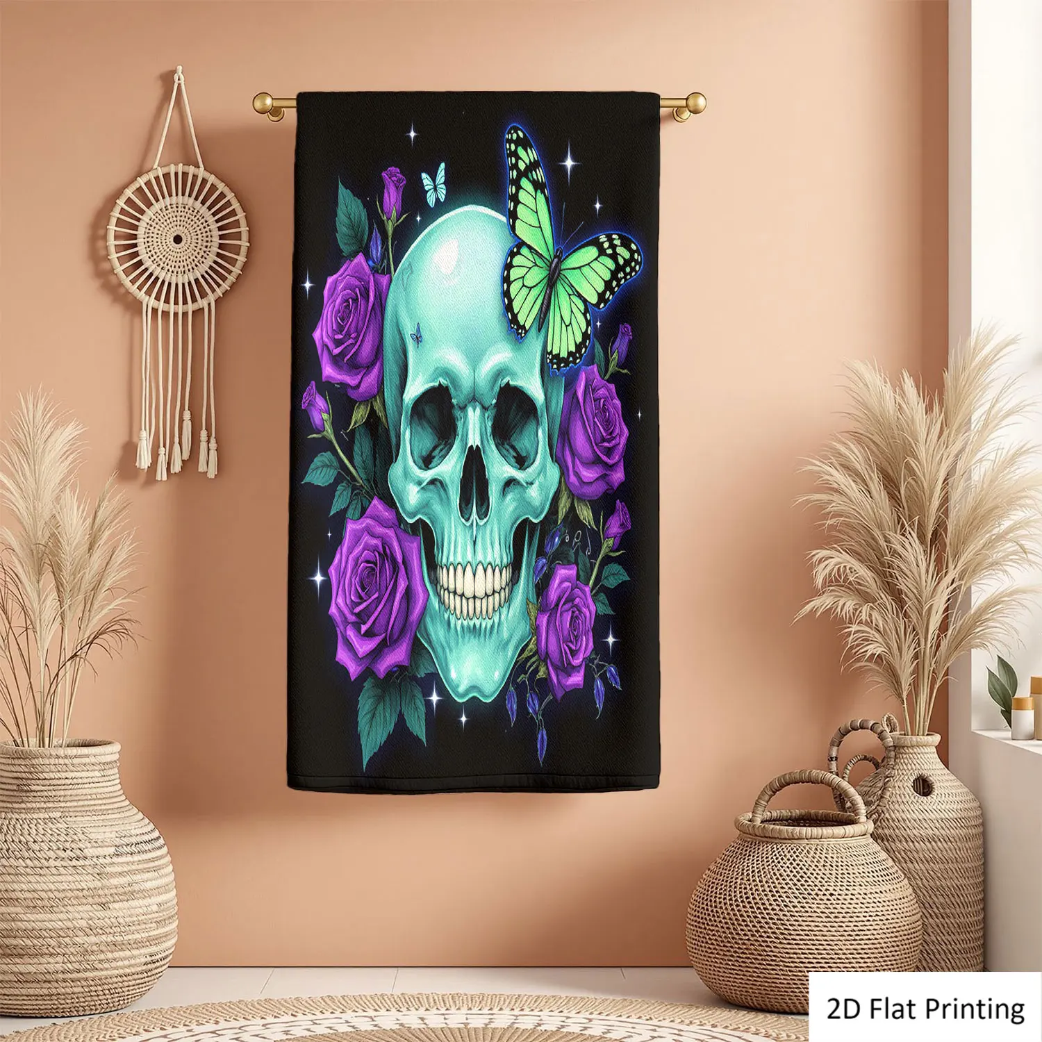 

1Pc Skull Roses Butterfly Purple Teal Style Bathroom Hand Towel Bath Towel, Multiple Size Microfiber Polyester Towel, Unique Home Decorative Kitchen Towels, Festival Bathroom Accessories Decor, Quick Dry and Absorbent