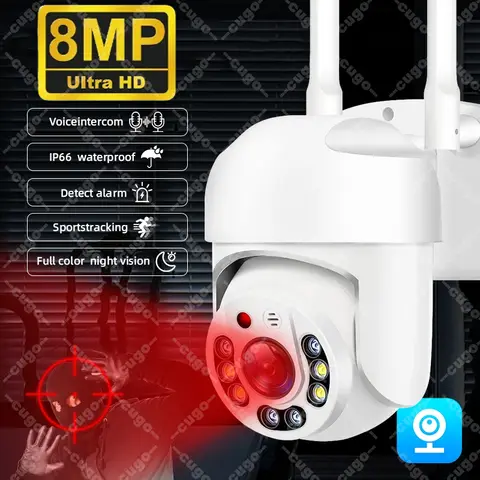 8MP WIFI 감시 카메라 야외 방수 무선 카메라 PTZ 인간 감지 양방향 오디오 8X 줌 CCTV 보안 모니터 캠