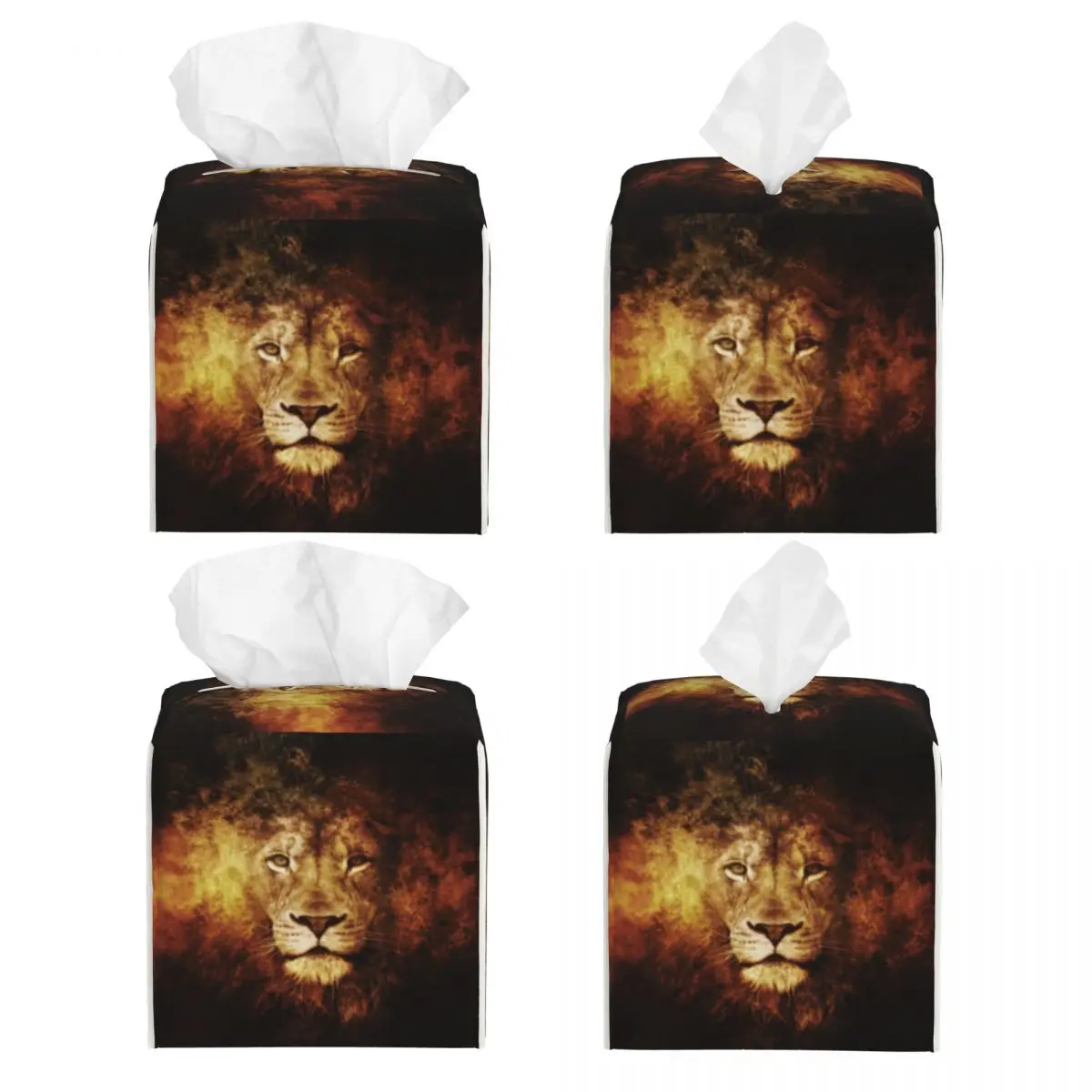 Custom Lion Of Judah Jesus Tissue Box Cover Square PU Leather Christian Faith Judah Facial Tissues Holder for Car