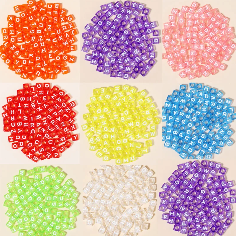 100 pieces/bag Acrylic square mixed letter beads 6mm color English alphabet big hole beads diy accessories