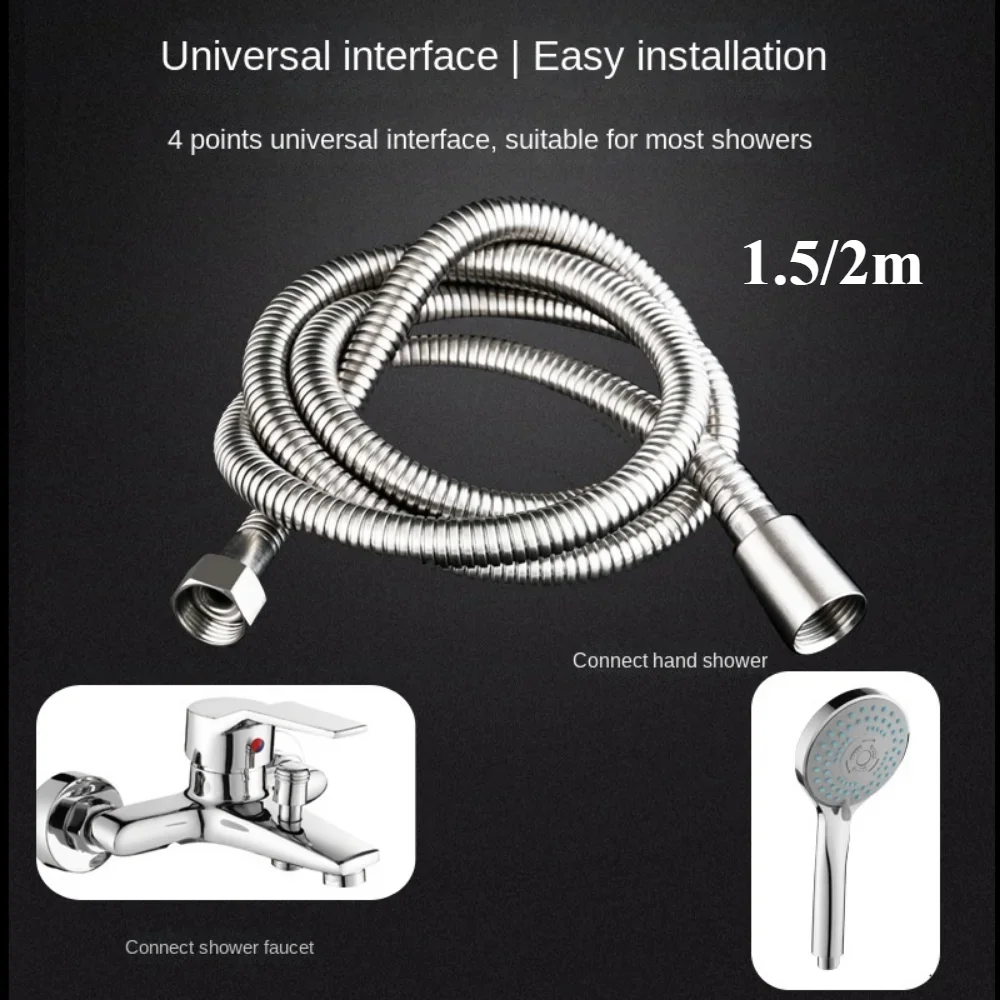 

1.5/2M Black/Silver Flexible Shower Hose Stainless Steel Long Bathroom Shower Pipe Extension Bathroom Accessories Water Pipes