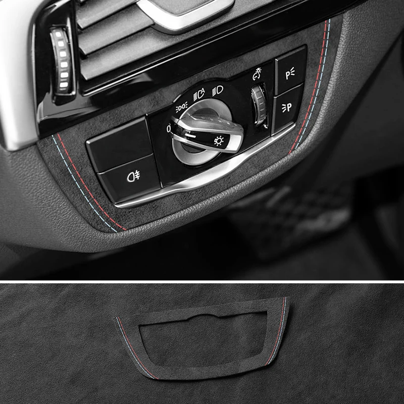 For BMW 5er G30 G38 6GT G32 Headlight Switch Button Light Control Panel Trim Sticker Made of Alcantaras Car Interior Accessories view 5