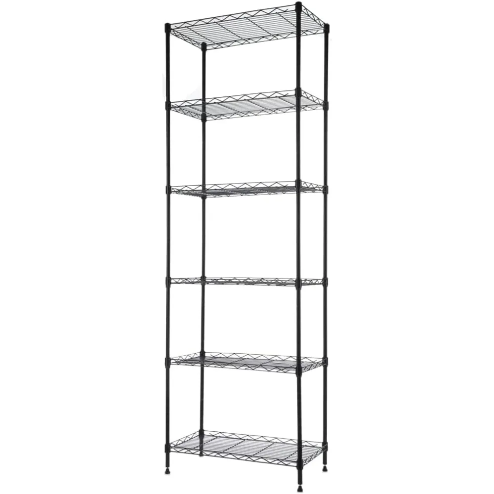 REGILLER-6 Wire Shelving Steel Storage Rack, Prateleiras Unidade ajustáveis para Lavandaria, Banheiro, Cozinha, Despensa Closet, Preto, 21.4L x 1