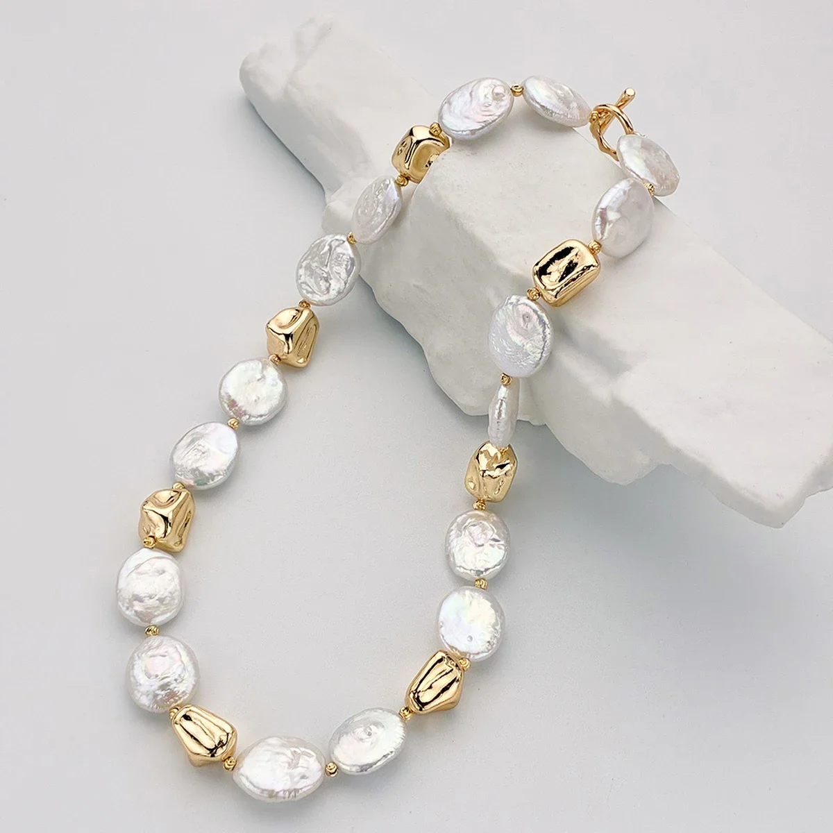 Baroque Necklace Natural Freshwater Pearl Square Beaded Necklace Fashion Women Girl's Jewelry Accessories Daily Party Gifts