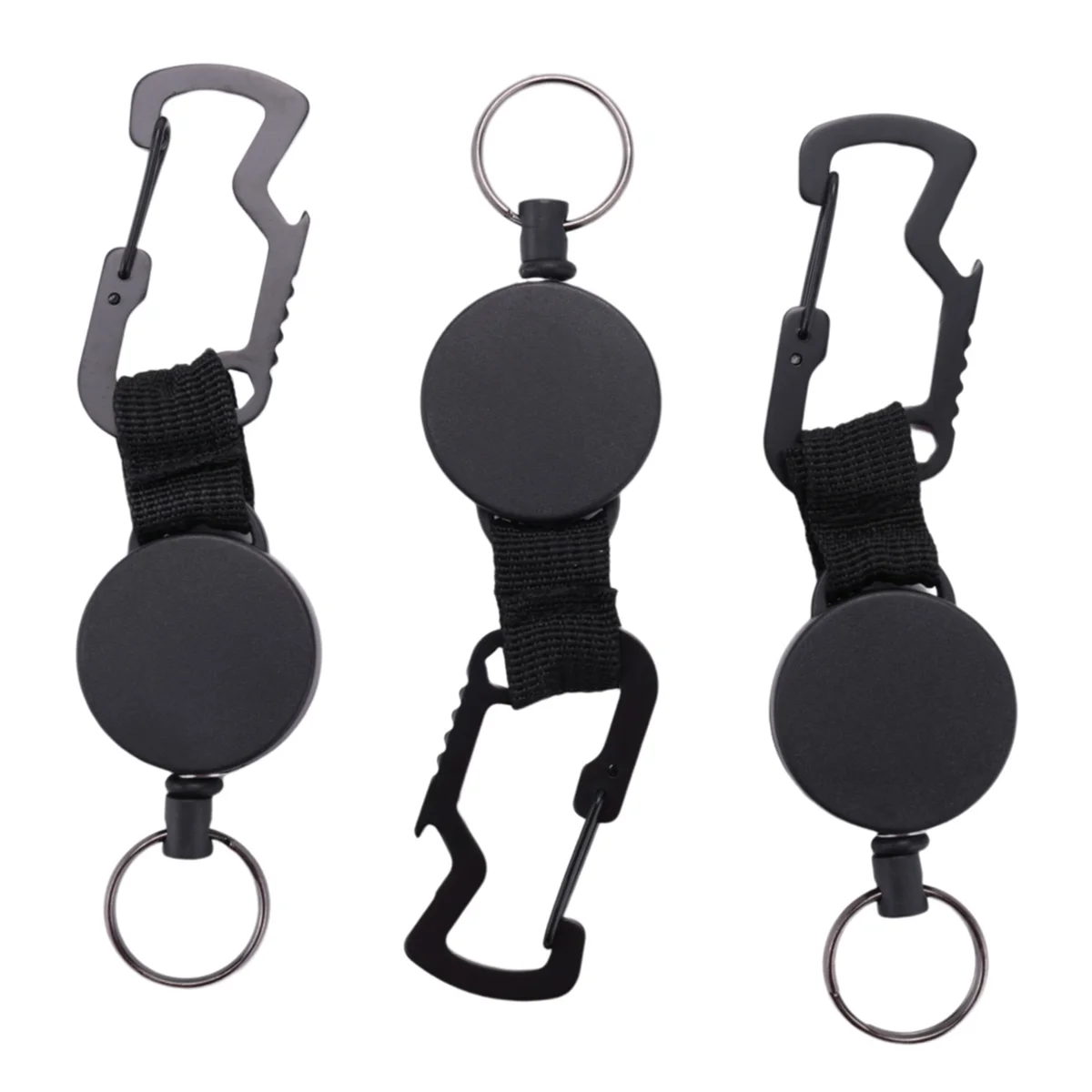 Retractable - Heavy Duty Badge Holder Reel with Multitool Carabiner Clip,Key Ring with Steel Wire Cord Up to 25 Inches,Black