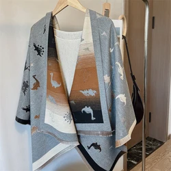 Gradient Sky Little Dinosaur Jacquard Acrylic Cashmere Scarf Women Winter Warm Neckerchief Long Shawl Fashion Cute
