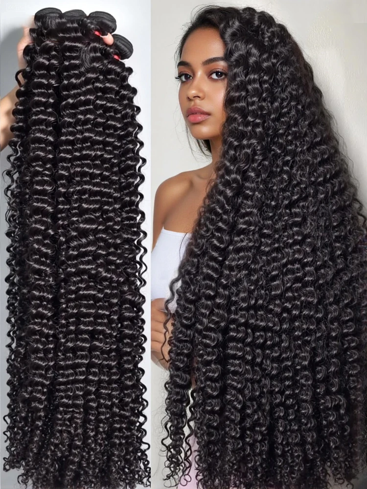 

30, 32-дюймовые пучки человеческих волос с глубокими волнами, бразильские волосы Remy, 100% необработанные плетения, вьющиеся волосы 1, 2, 3 пучка, плетение наращивания, предложения