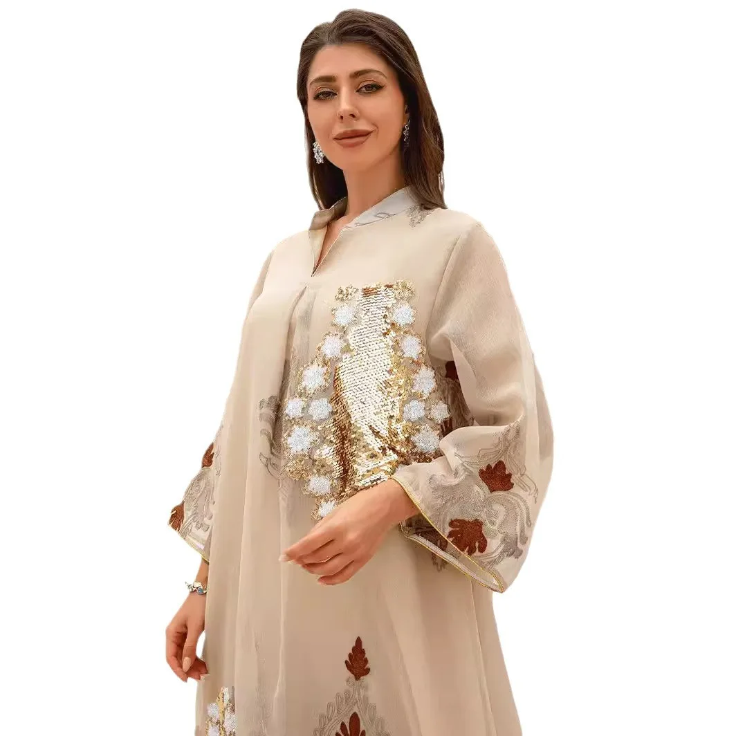 

Middle East Cross-border E-commerce Popular Women's Robe Muslim Bead Embroidered Arab Dress Abaya