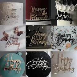 INS New No Stick Happy Birthday Cake Topper Gold Acrylic Birthday Cupcake Topper for Baby Birthday Party Cake Decorations