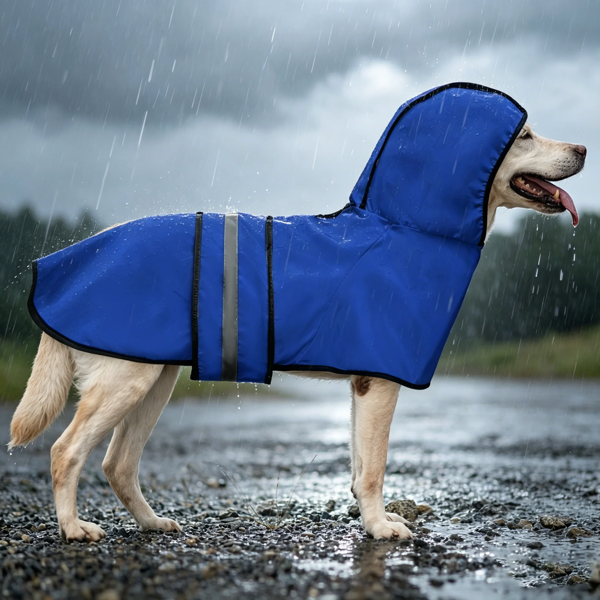Wasserdichter Hunde-Regenmantel mit Kapuze, Reflektierender Streifen Leichter Hunde-Regenjacke, Verstellbarer Riemen Hunde-Regenponcho für Mittelgroße und Große Hunde – Detail 9
