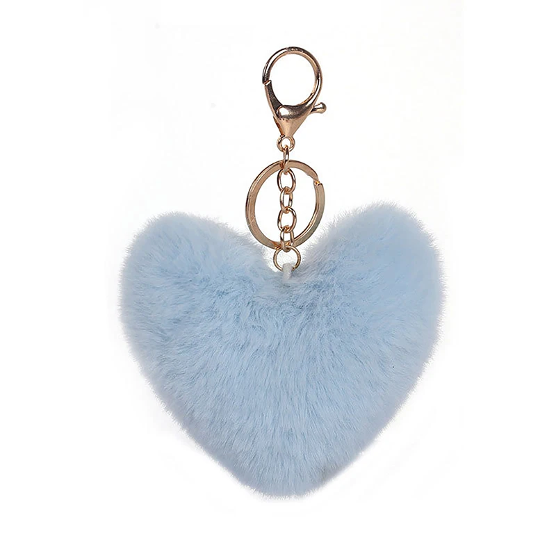 Solid Color Fluffy Pompom Keychain Gifts For Women Soft Heart Shape Pompon Fake Rabbit Key Chain Car Bag Accessories Key Ring