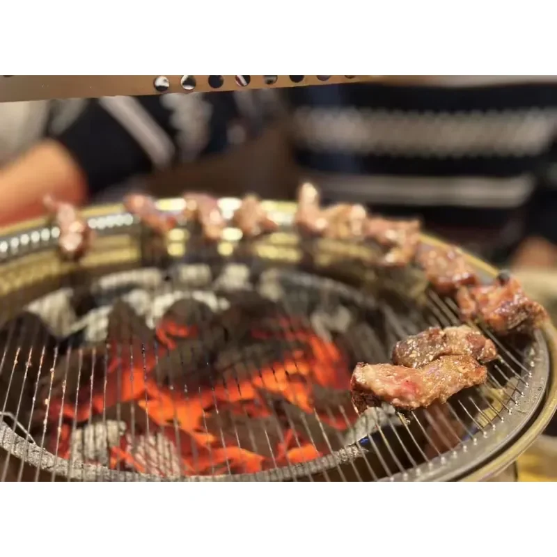 Orange Ceramic Korean Style Indoor BBQ Grill Non Smoking Charcoal Barbecue with Stainless Steel Mesh and Insulating Bracket