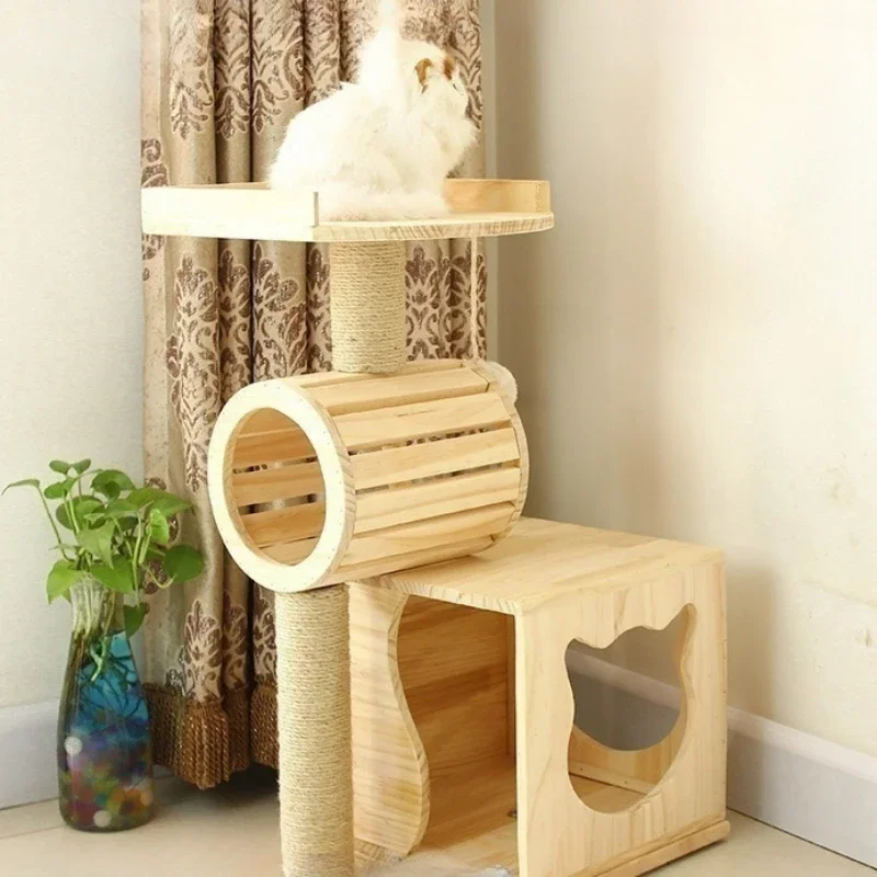 

Solid Wood Cat Climbing Frame Cat Roller Toy Multi-layer Cat Nest Multifunctional Cat House Wear-resistant and Scratch-resistant