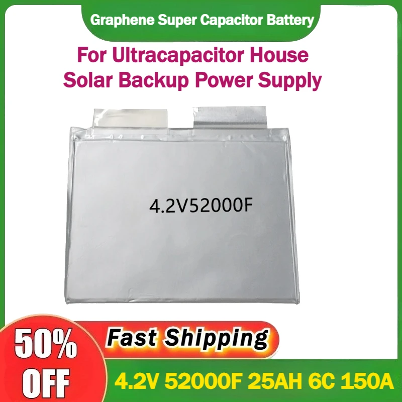 

Long Cycle Graphene Super Capacitor Battery Pouch 4.2V 52000F 25AH 6C 150A Ultracapacitor House Solar Backup Power Supply