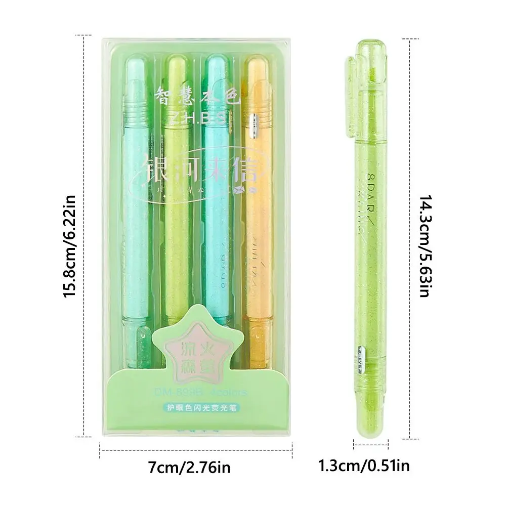 4PCS/Set Shimmery Glitter Highlighter Quick Drying Double Head Fluorescent Pen Mark Key Points Color Marker Pen School Office