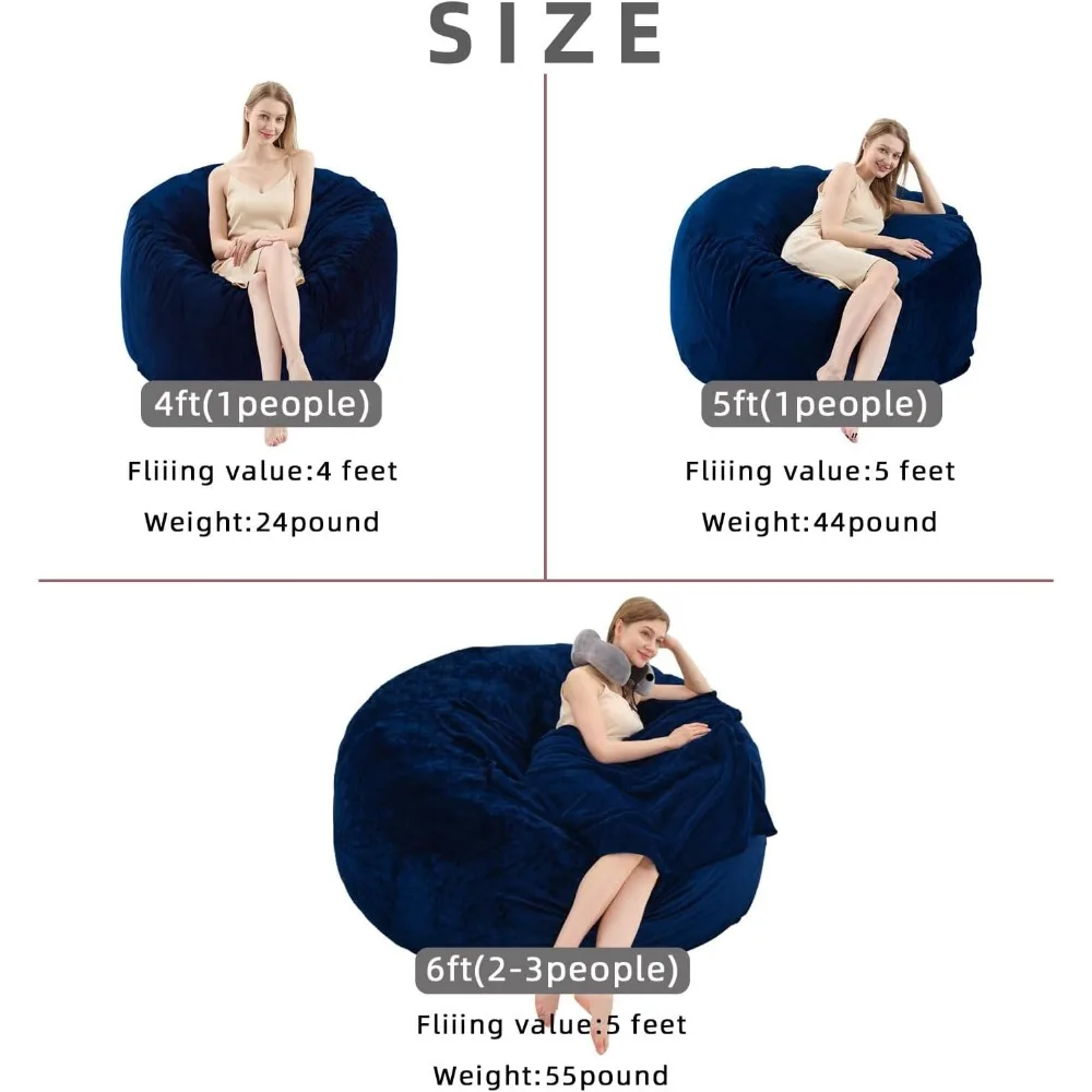 كرسي بين باج مملوء بإسفنج الذاكرة للبالغين - أثاث غرفة معيشة كبير الحجم بطول 5 أقدام، مناسب للجلوس المريح #3