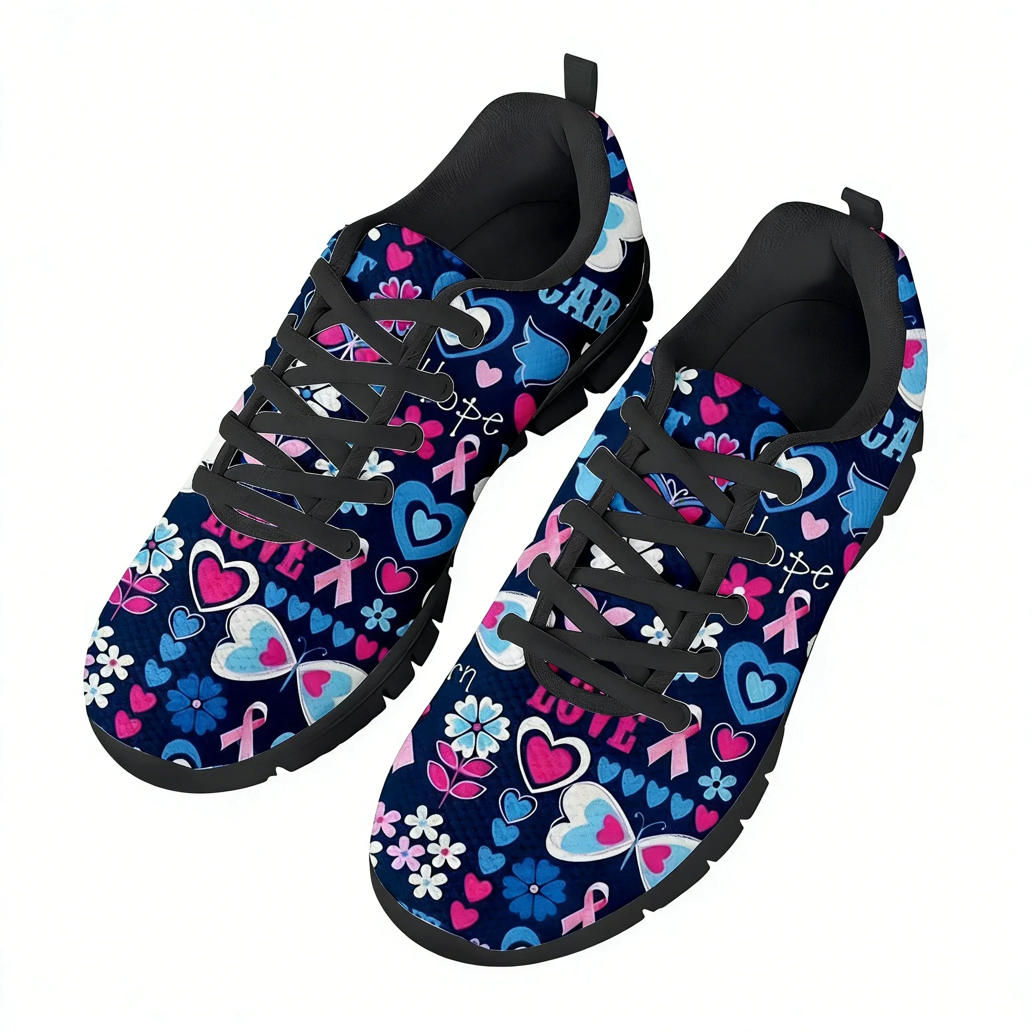 

Breast Cancer Awareness Print Unisex Casual Basic Daily Sport Shoes Breathable Lightweiht Mesh Lace Up Sneakers Men Woman -1