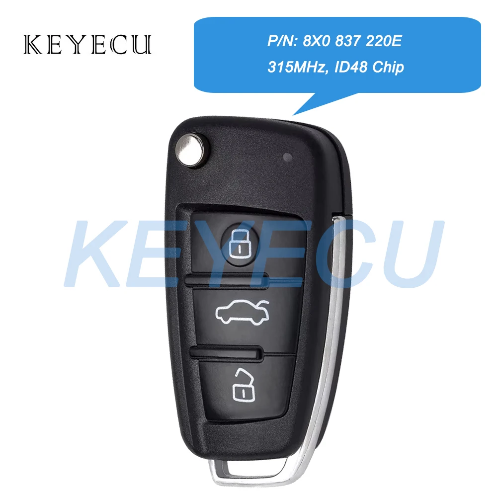 Keyecu P/N: 8X0 837 220E for Audi A1 Q3 2012 2013 2014 2015 2016 Flip Smart Remote Car Key Fob 8X0837220E 315MHz With 48 Chip