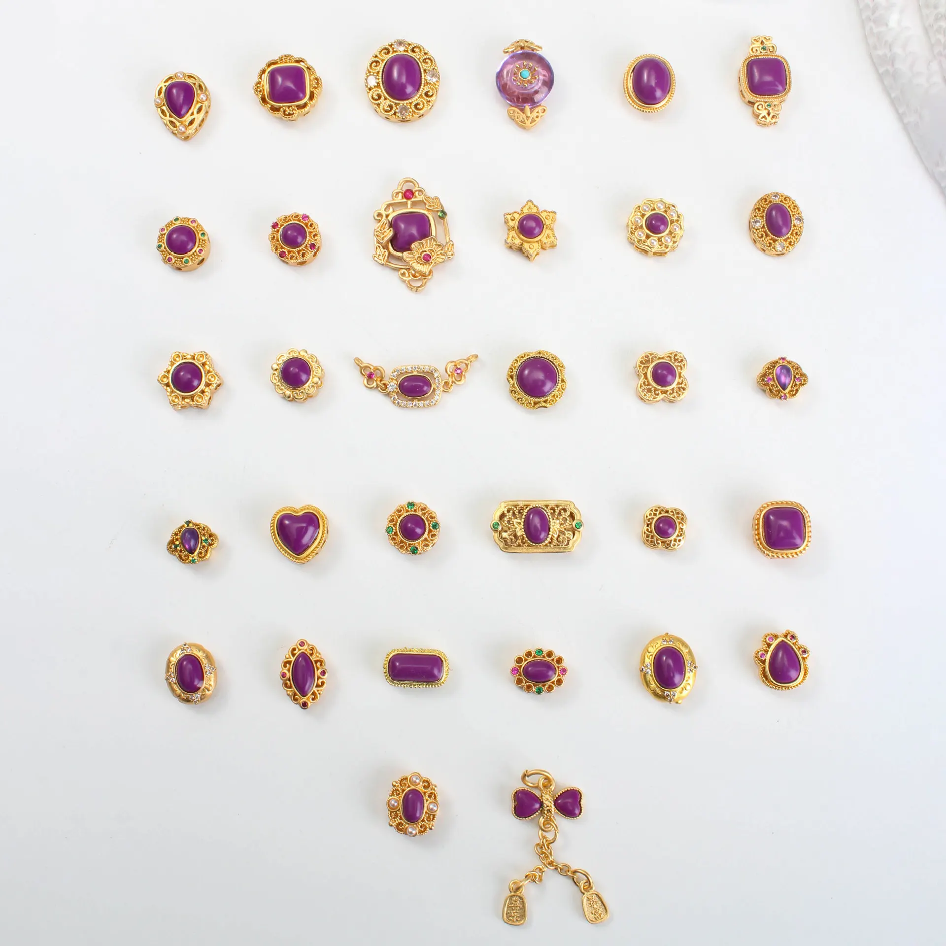 8pcs Copper Gold-plated Inlaid Imitation Amethyst Multi-pass Beads DIY Necklace Bracelet Jewelry Accessories Beading Material