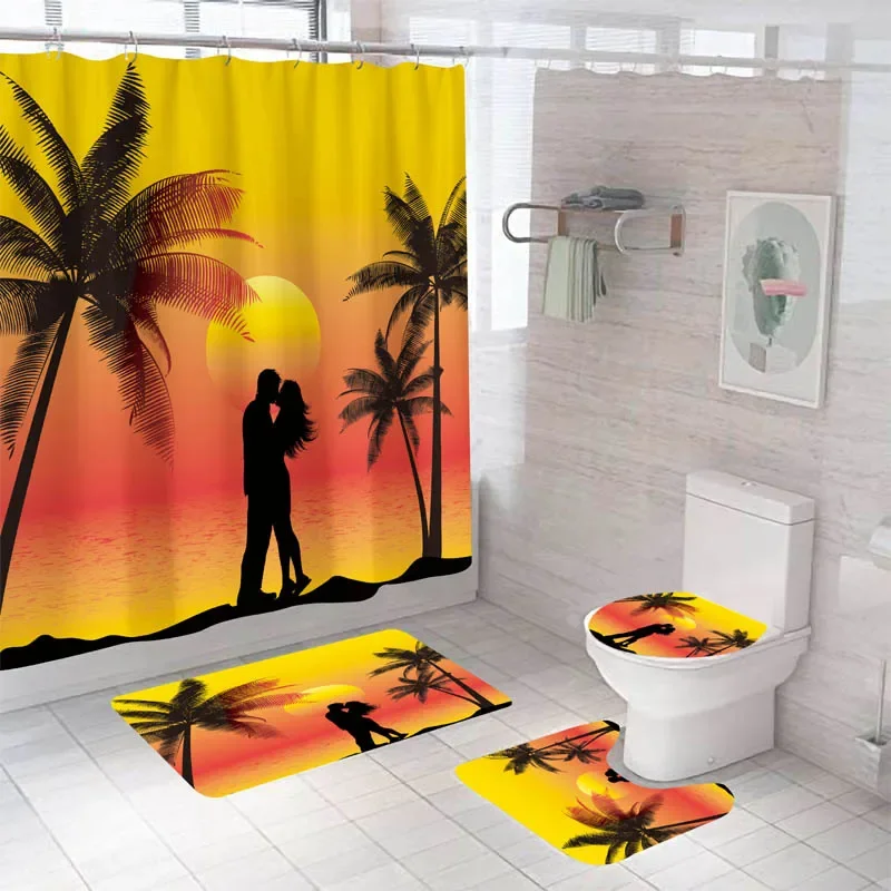 

Набор занавесок для душа в лесной ванной, водонепроницаемые наборы занавесок для ванной, чехол для унитаза, нескользящий коврик, ковер, набор аксессуаров для домашнего декора