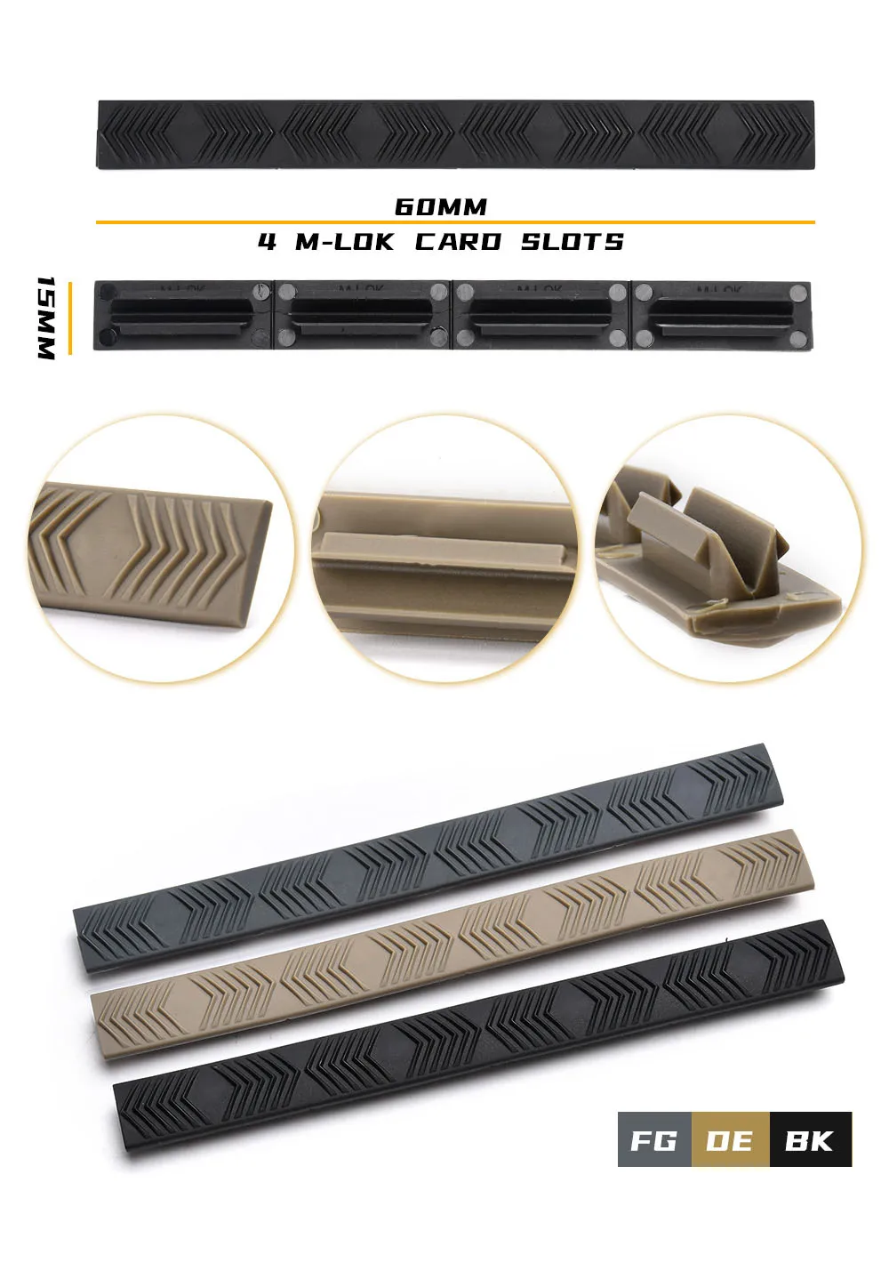 Taktische Gummi-Schienenabdeckungen im M-Stil, 6 1/4" x 5/8", Griffabdeckung, 4er-Pack, für Airsoft M4 AR15 HK416 Zubehör – Detail 2