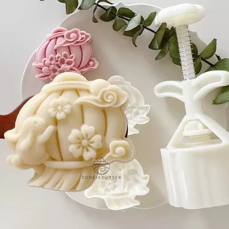 2Pcs/Set 75g Rabbit Pattern Moon Cake Plunger Mold Laurel Lantern Cookie Cutter Mid-Autumn Festival Pastry Dessert Baking Items