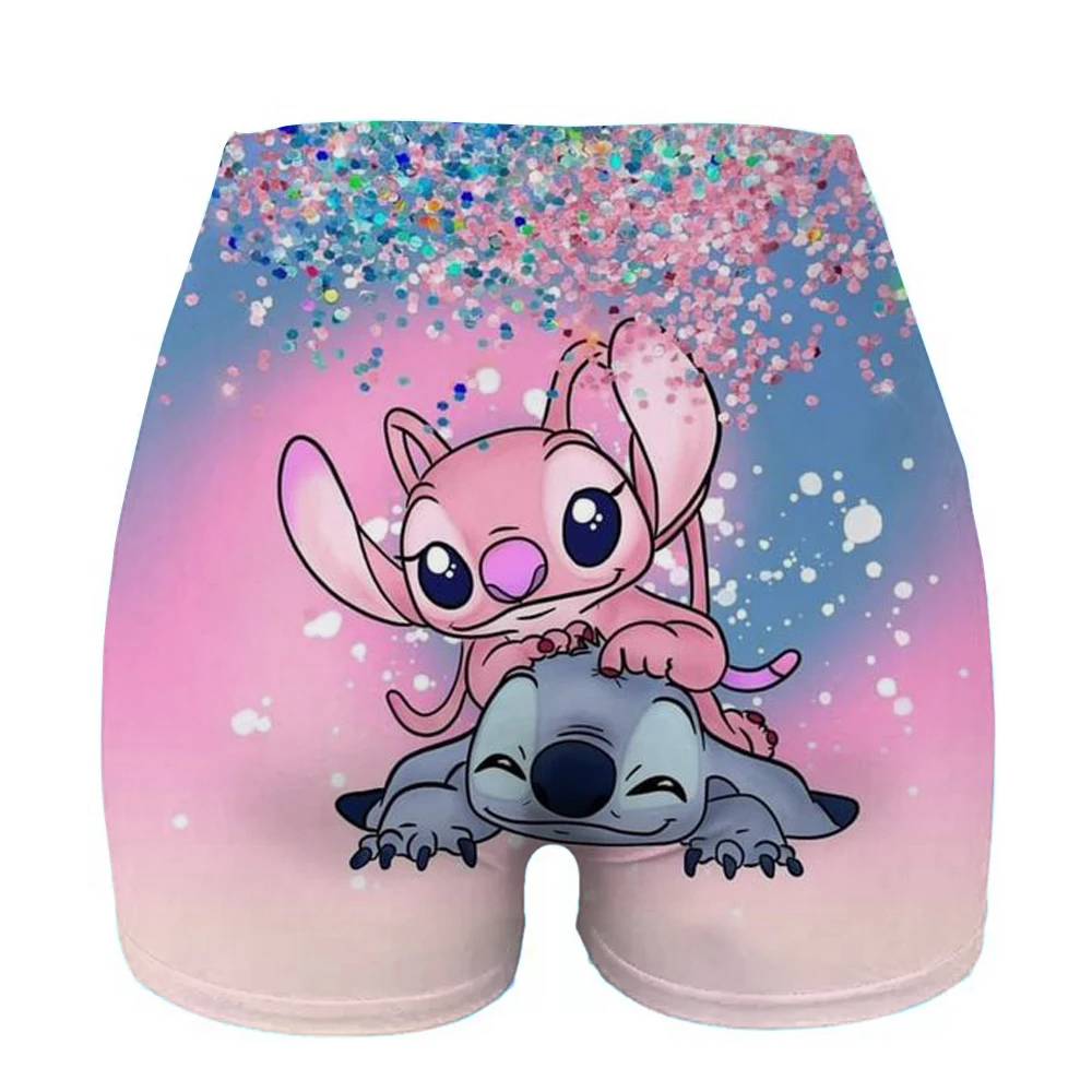 Woman Workout Yoga Tight Shorts Cute Stitch & Angel High Waist Shorts Cartoon Fitness Wear