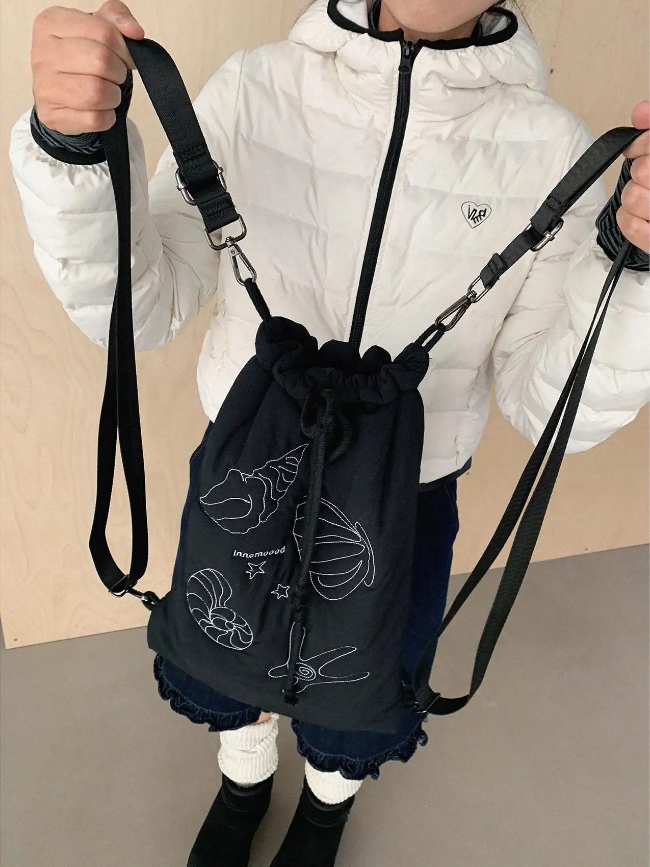 

Новый модный хлопковый рюкзак с мультяшным узором и вышивкой, трендовая женская сумка на шнурке