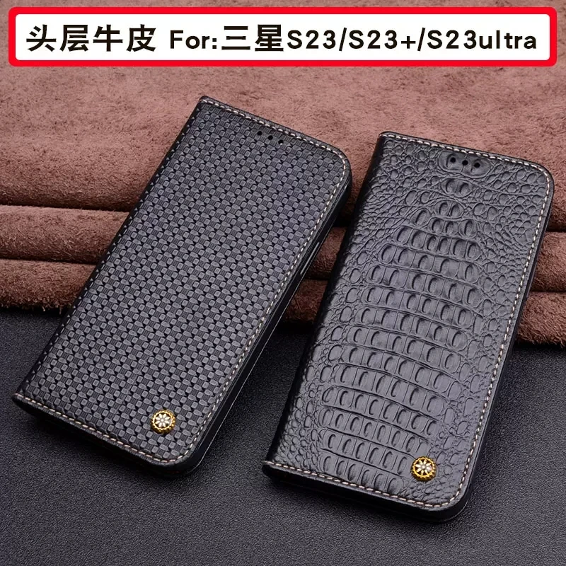 

New Fashion Genuine Leather Case for Samsung Galaxy S23 Magnetic Flip Phone Cover for Samsung Galaxy S23+ S23Ultra s23plus skin