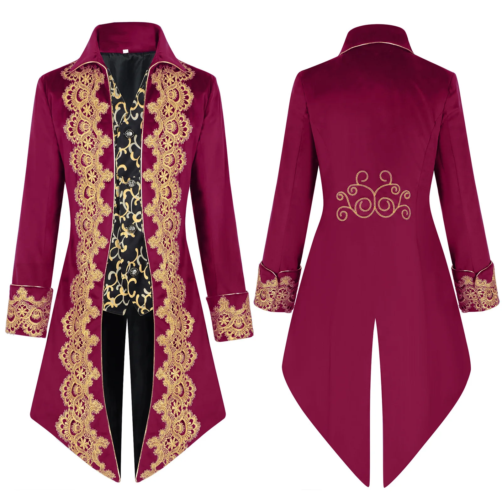 Retro Medieval Lace Tailcoat loween Costume Long Coat Men's Punk Sle Large Coat Purple Color XL Size Spring Season