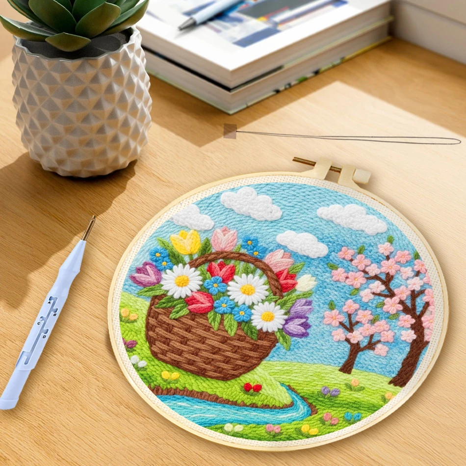 GATYZTORY Punch Needle Embroidery Starter Kit For Adults Beginner Magic Tufting Set Landscape Pattern Embroidery Art craft 2