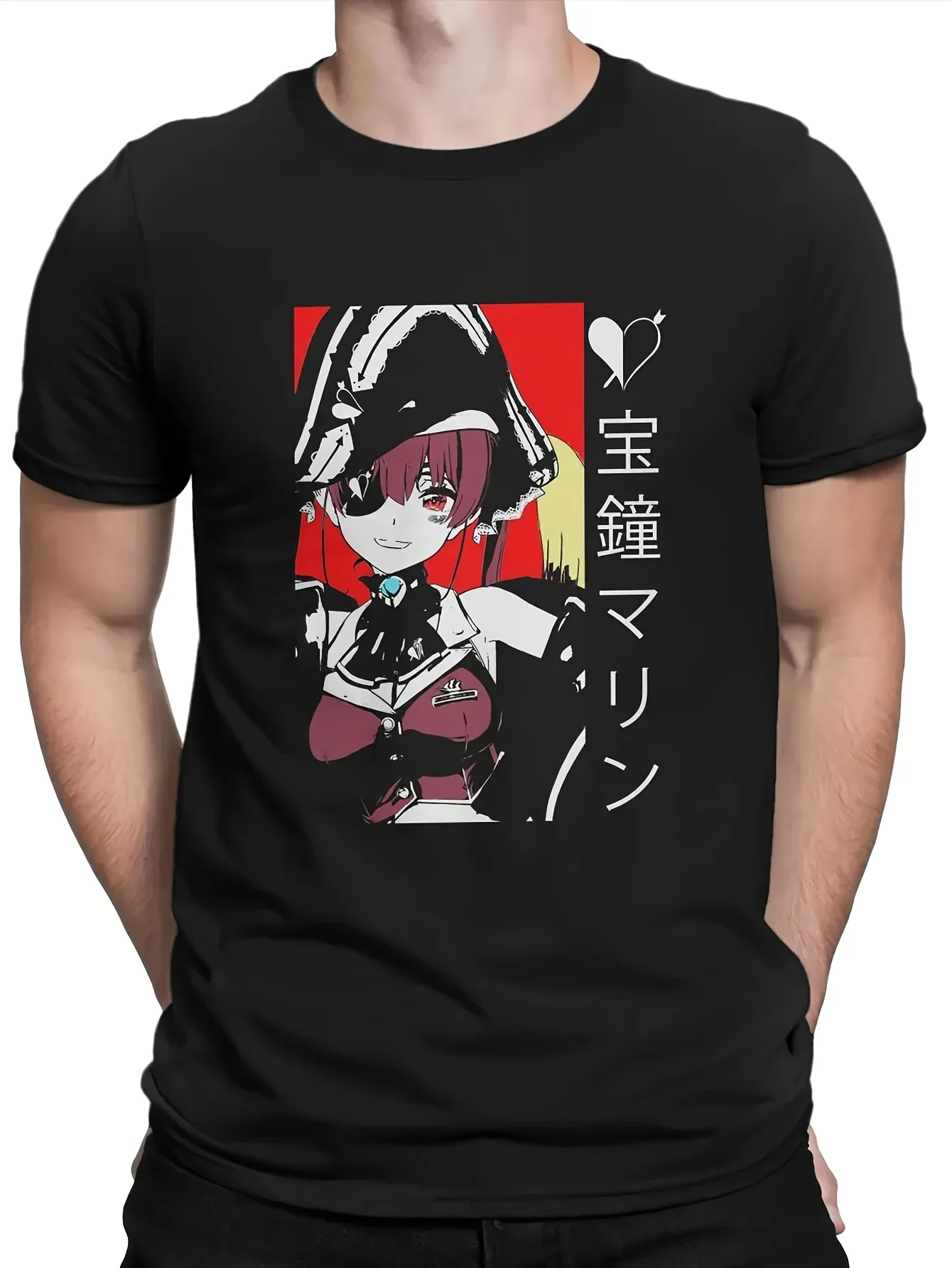 

Hololive VTuber Polyester TShirt for Men Hoshou Marine Senchou Basic Casual Sweatshirts T Shirt Novelty Trendy