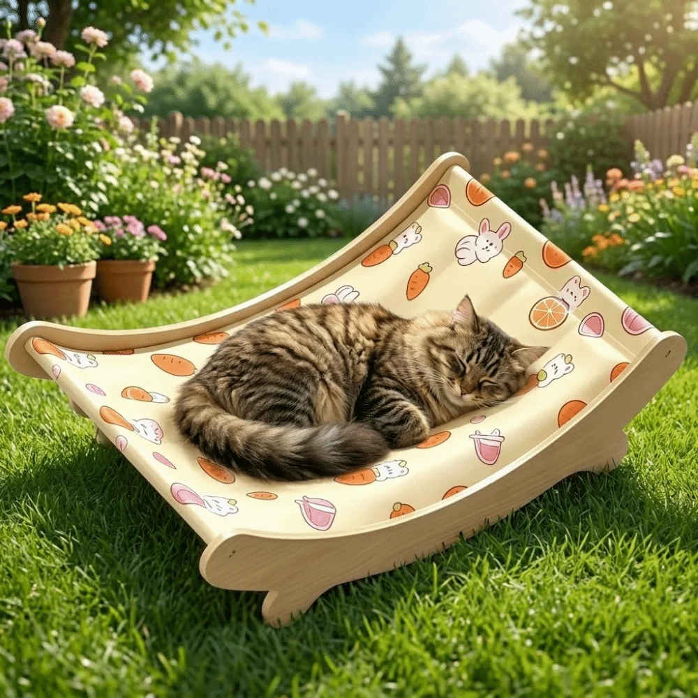 pet-bed-waterproof-cat-ice-cushion-wooden-frame-elevated-design-pet-cooling-mat-cartoon-printed-breathable-pet-lounger-summer