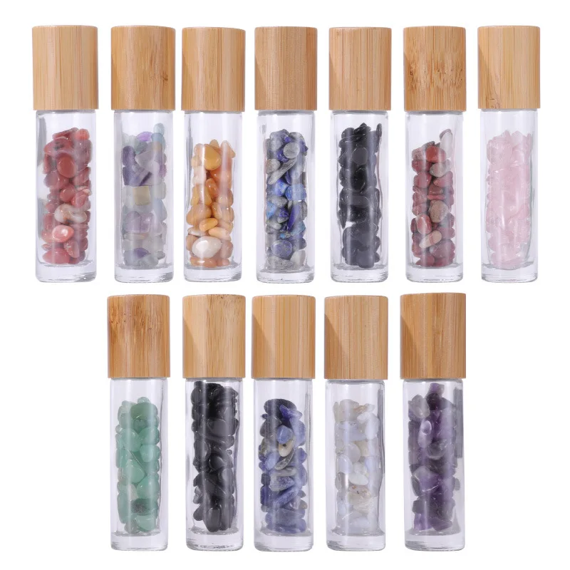 10Pcs 10Ml Roll Op Fles Essentiële Olie Natuurlijke Jade Roller Flessen Met Crystal Chip Glas Reizen Hervulbare Fles containers