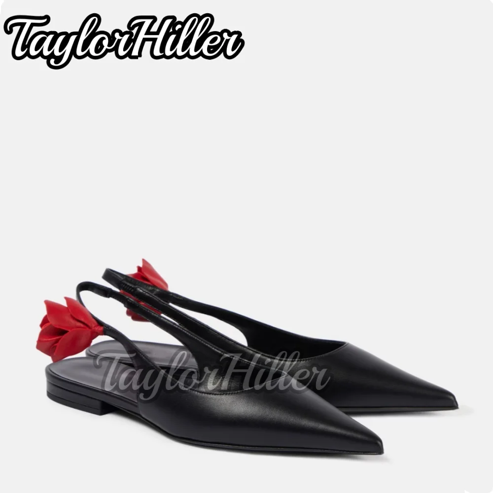 

Slingback Red Blossom Decor Heeled Sandals Pull On Slip On Pointy Toe High Heels Women Luxury Designer Shoes Spring Summer 2026