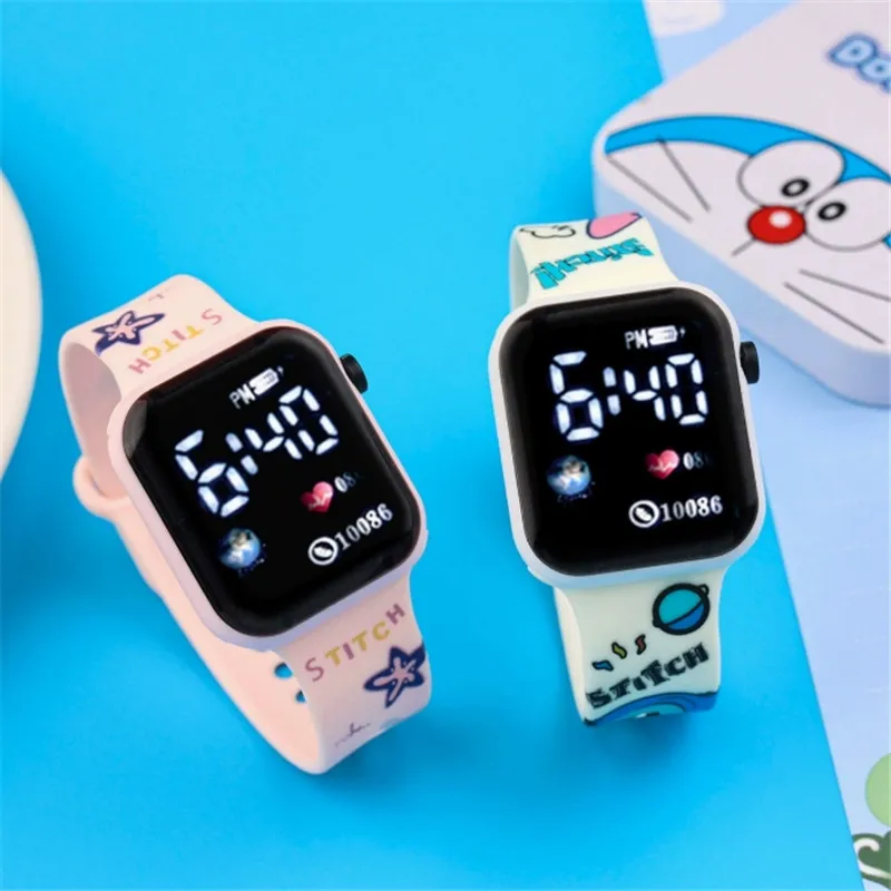 

Электронные часы с принтом аниме Stitch Angel, квадратные светодиодные часы с кнопкой Y1, креативные студенческие модные часы, подарок
