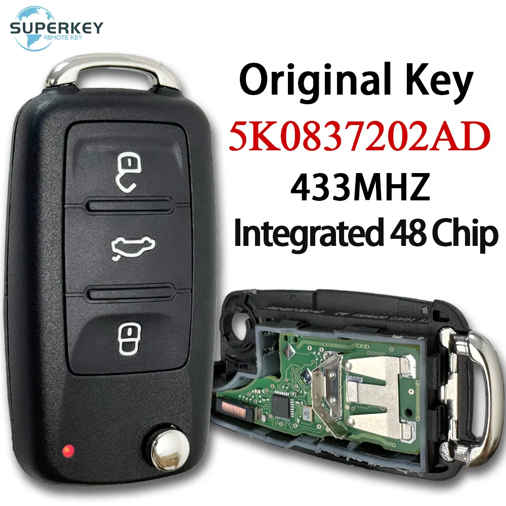 

Original Remote Flip OEM key Integrated 48 Chip For VW GOLF PASSAT Tiguan Polo Jetta Beetle Skoda Seat Car 5K0837202AD 202Q H C