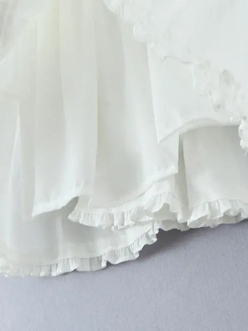 Doce menina sle v-ne fino ajuste ort saia branca 3d arco em camadas saia strapl dr primavera verão outono uso sazonal