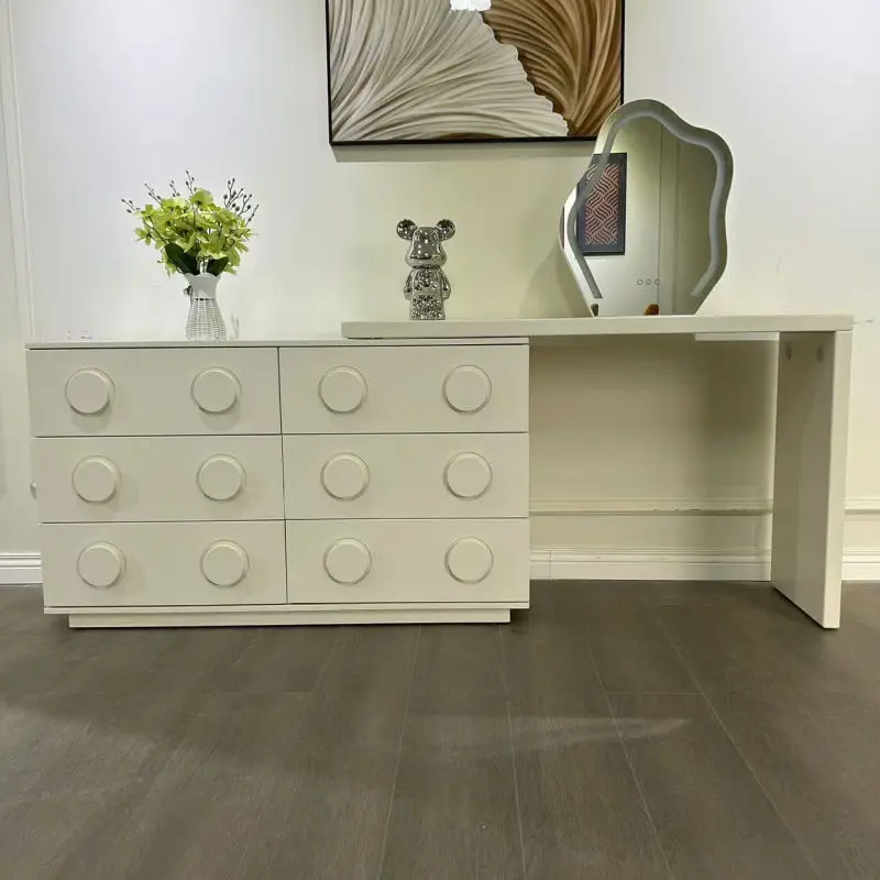 Vintage Wooden Makeup Vanity Table with LED Light Mirror for Bedroom or Bathroom Dressing Use