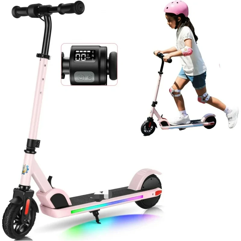 Caroma,Adjustable Height;Speed,150W Kids Electric Ages 6-14,7 Miles,Colorful Rainbow Lights,Foldable Scooter for Boys;Girls