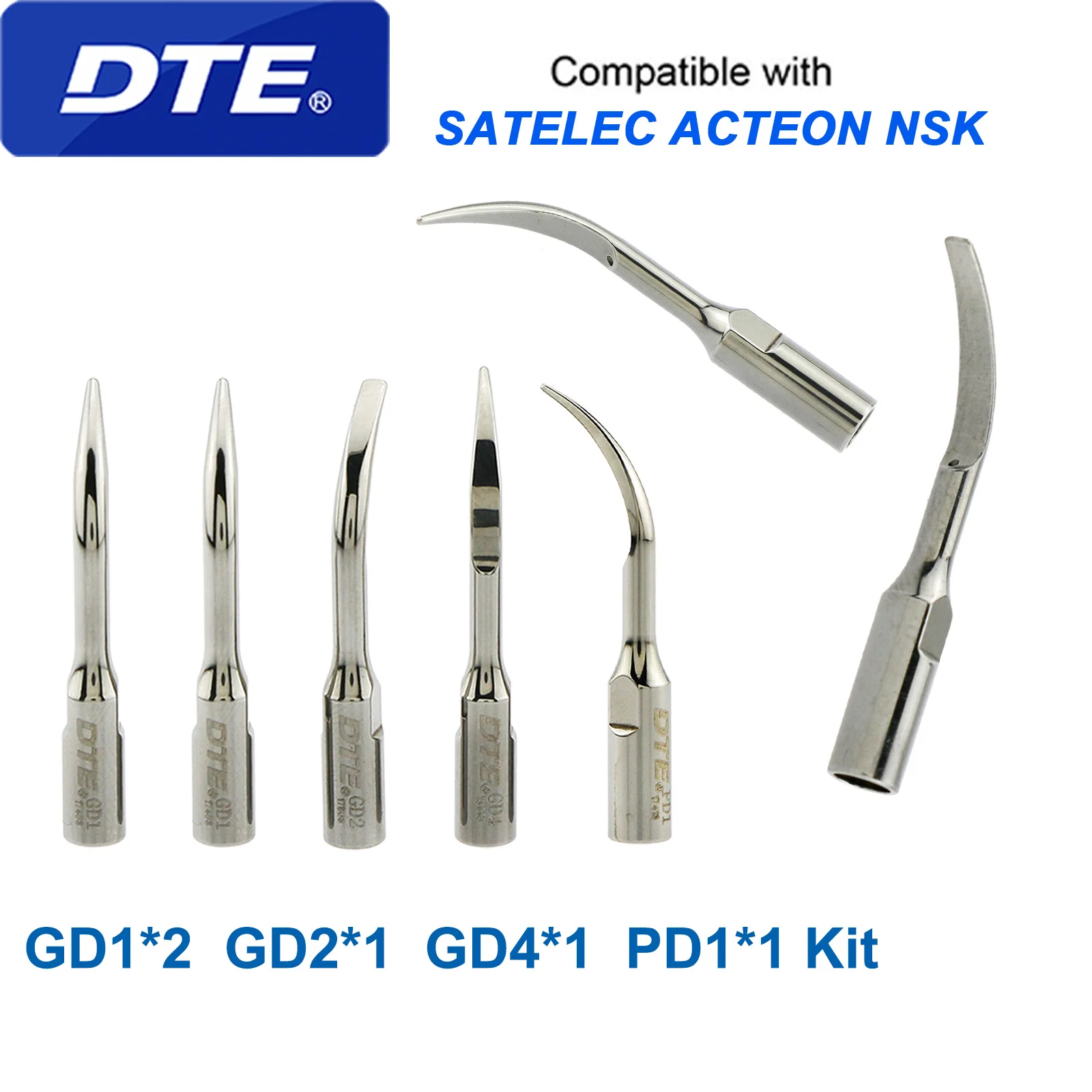 

Набор насадок для ультразвукового скалера DTE: GD1, GD2, GD4, PD1, совместимые с SATELEC, ACTEON, NSK (для ручных аппаратов)