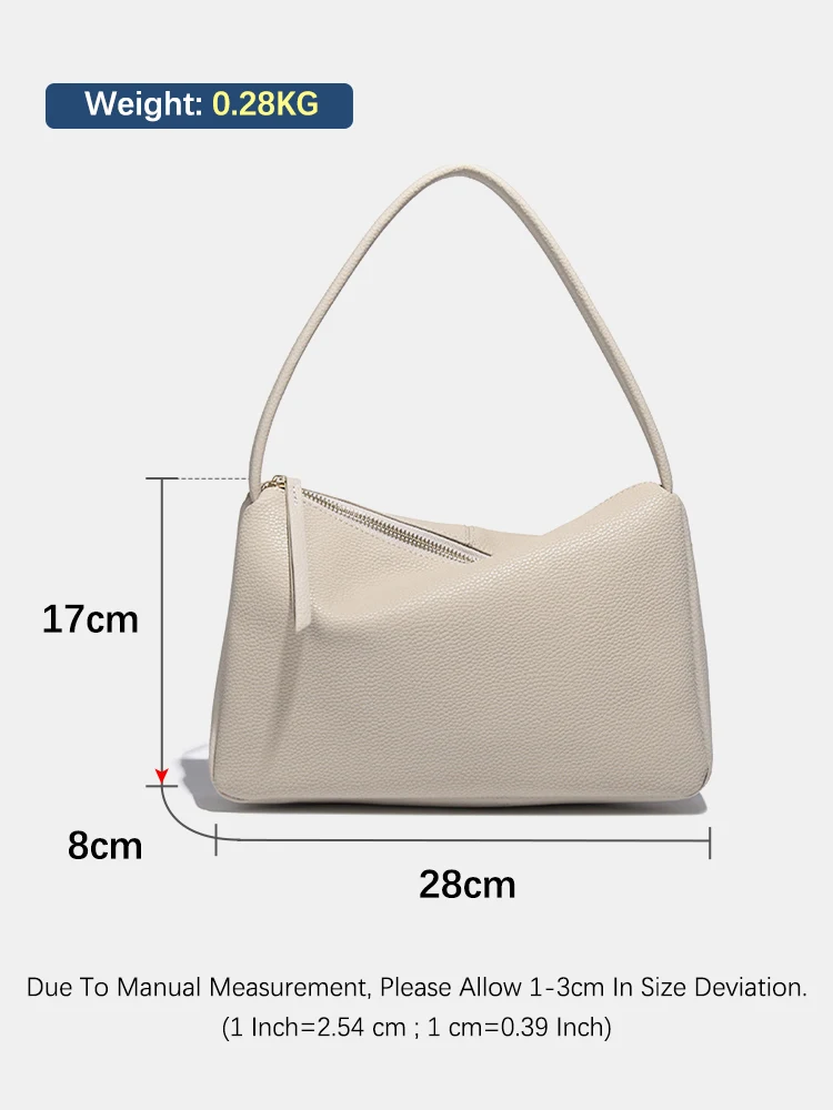 Zency Elegant Genuine Leather Top-handle Bag For Women Simple Shoulder Handbag Ladies Underarm Bag Beige Brown Top Zipper