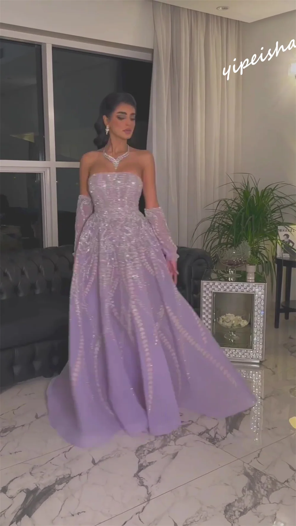 Organza Pattern Quinceanera A-line Strapless Bespoke Occasion Gown Long Dresses